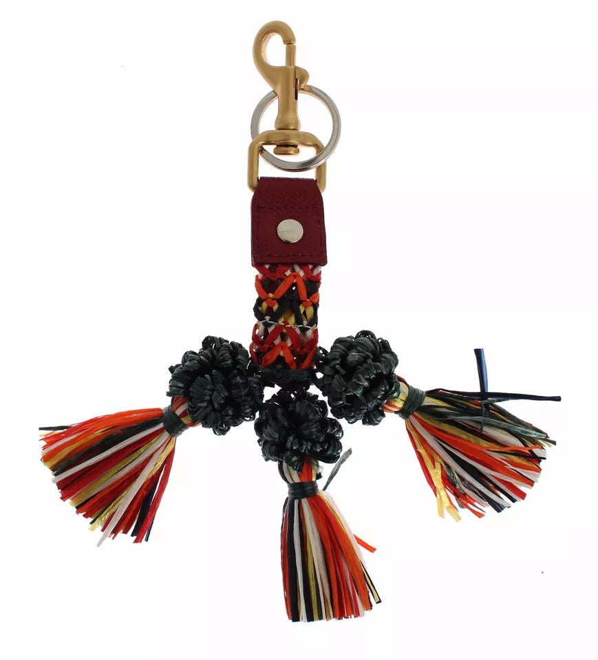 Dolce & Gabbana Multicolor Leather Raffia Clasp Finder Chain Keyring Glam Steals