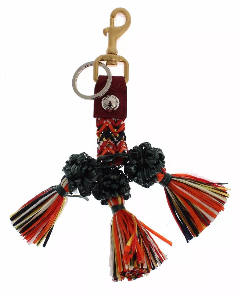 Dolce & Gabbana Multicolor Leather Raffia Clasp Finder Chain Keyring Glam Steals