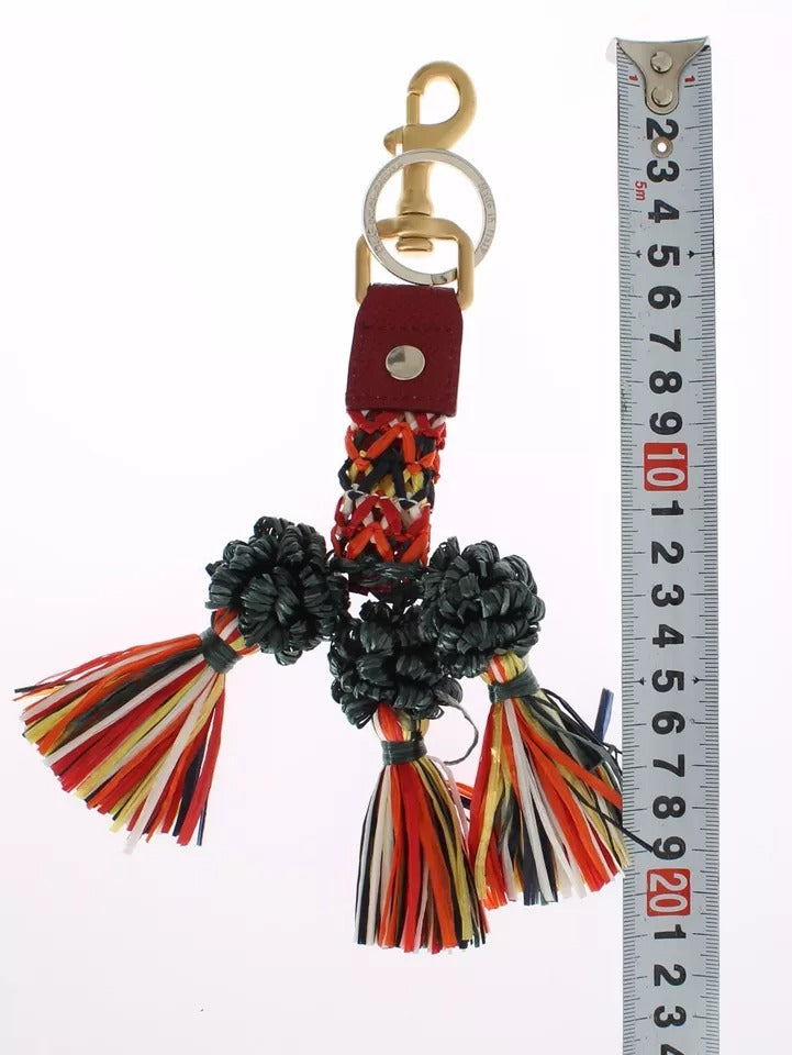 Dolce & Gabbana Multicolor Leather Raffia Clasp Finder Chain Keyring Glam Steals