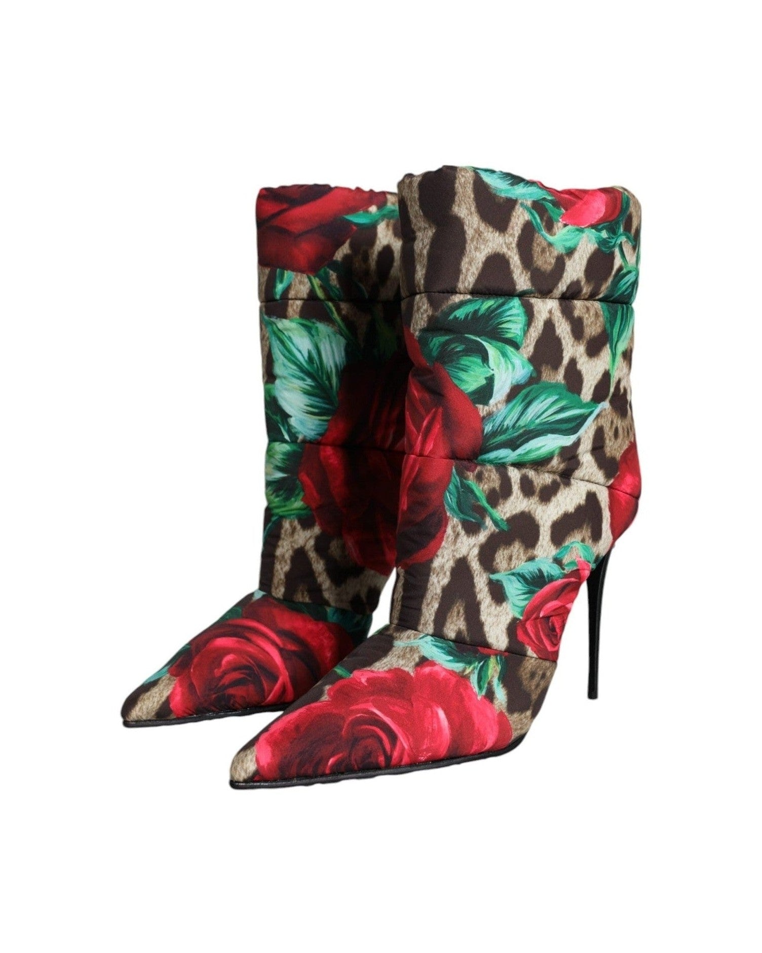 Dolce & Gabbana Multicolor Leopard Rose Mid Calf Boots Shoes Boots
