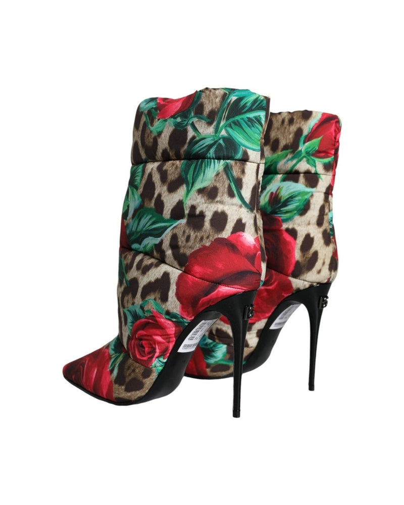 Dolce & Gabbana Multicolor Leopard Rose Mid Calf Boots Shoes Boots