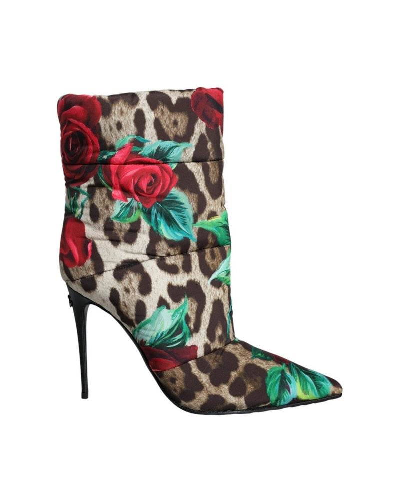 Dolce & Gabbana Multicolor Leopard Rose Mid Calf Boots Shoes Glam Steals