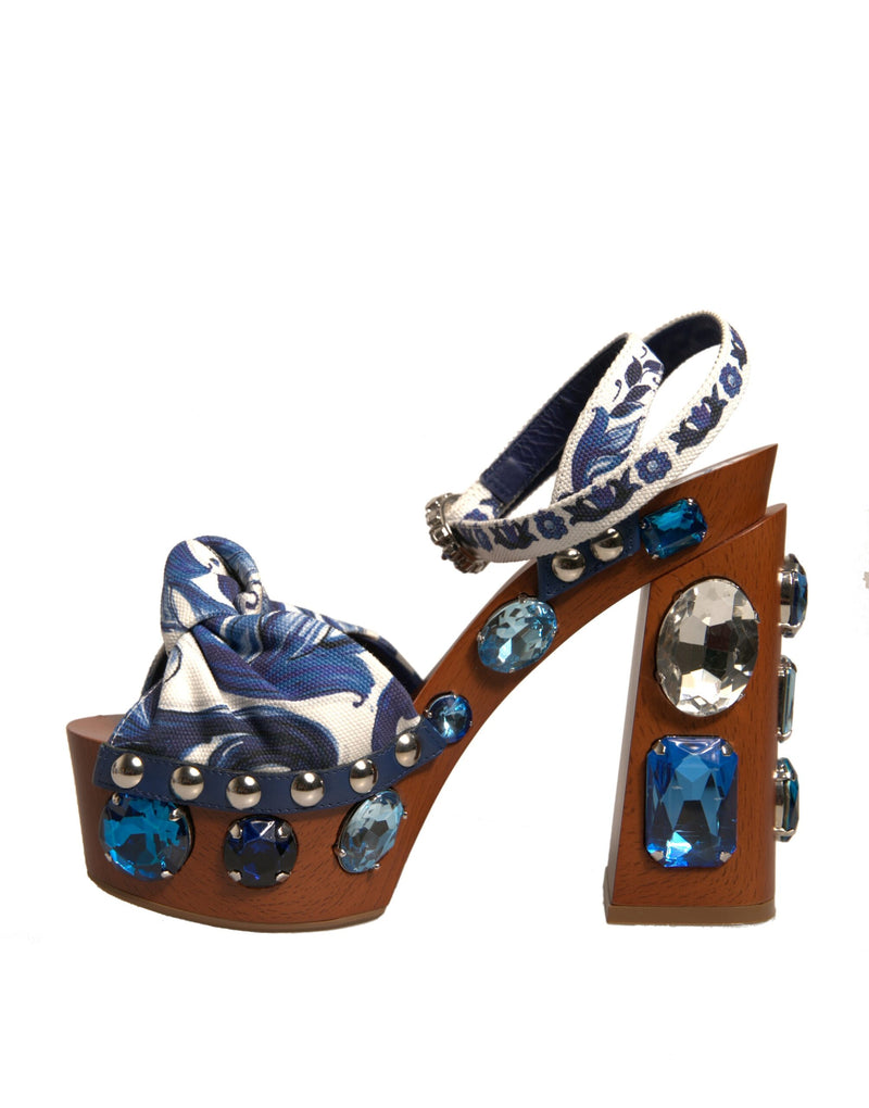 Dolce & Gabbana Multicolor Majolica Embellished Wedge Sandals Glam Steals