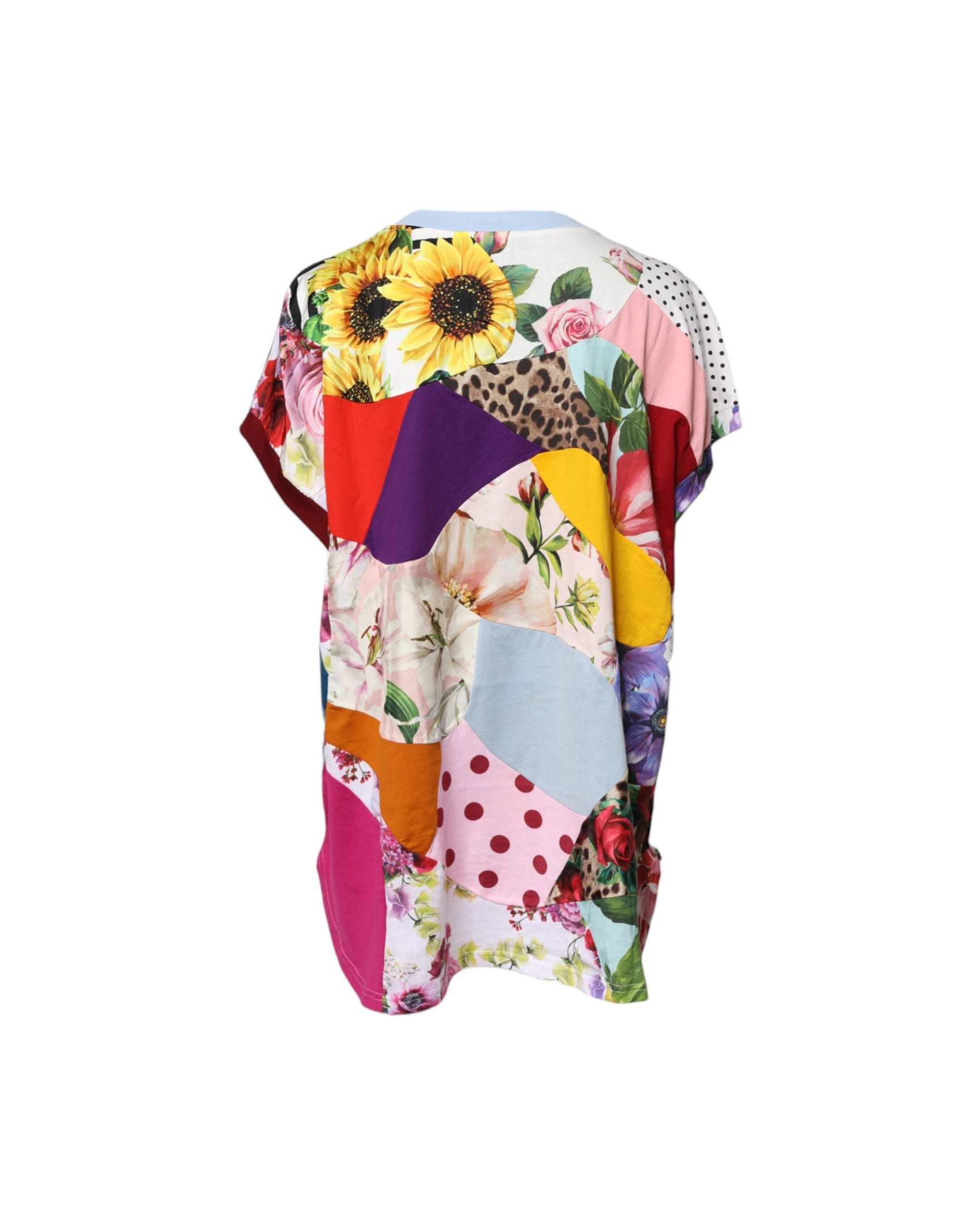 Dolce & Gabbana Multicolor Patchwork Short Sleeve Blouse Top Glam Steals