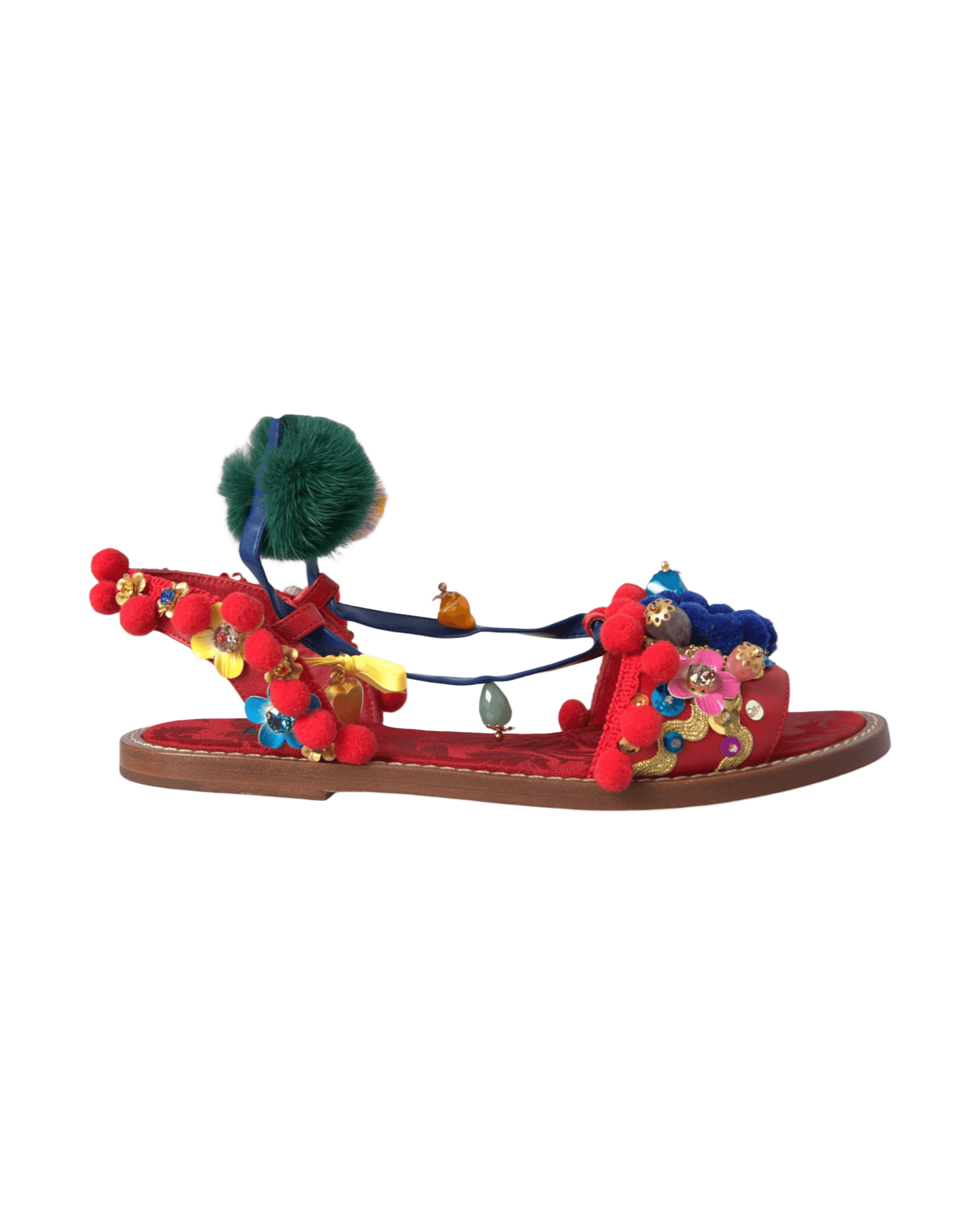 Dolce & Gabbana Multicolor Pom Pom Fur Wrap Sandals Shoes Glam Steals