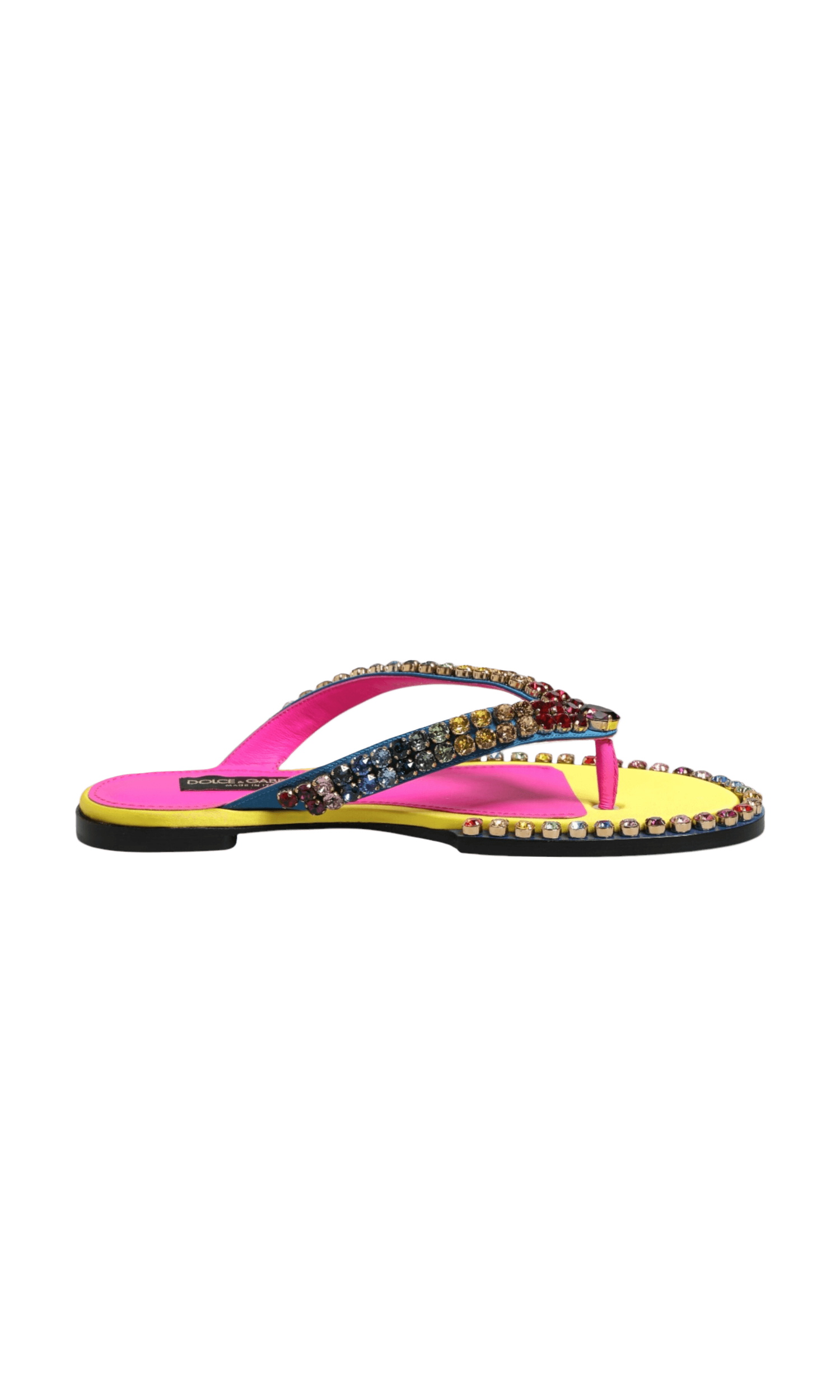 Dolce & Gabbana Multicolor Rhinestone Flip Flop Flat Sandals Shoes Glam Steals