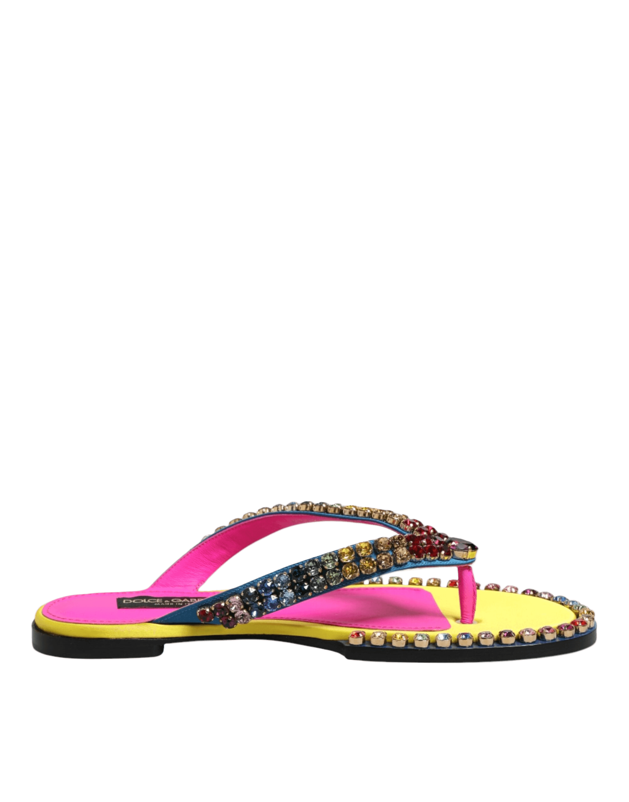 Dolce & Gabbana Multicolor Rhinestone Flip Flop Flat Sandals Shoes Glam Steals