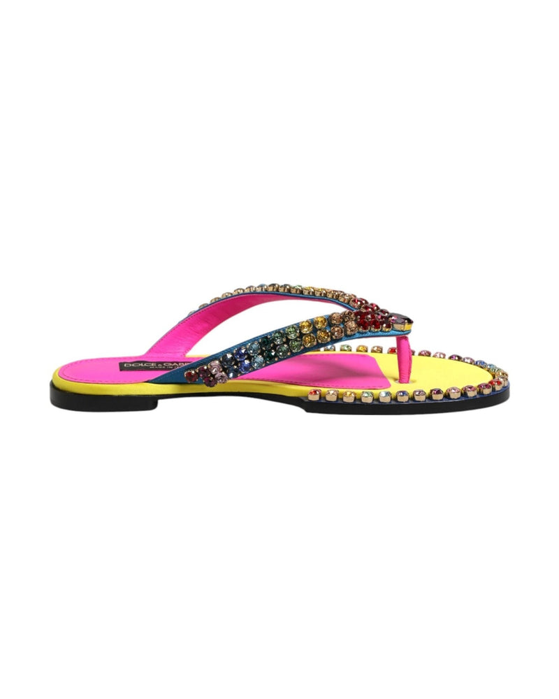 Dolce & Gabbana Multicolor Rhinestone Flip Flop Flat Sandals Shoes Glam Steals