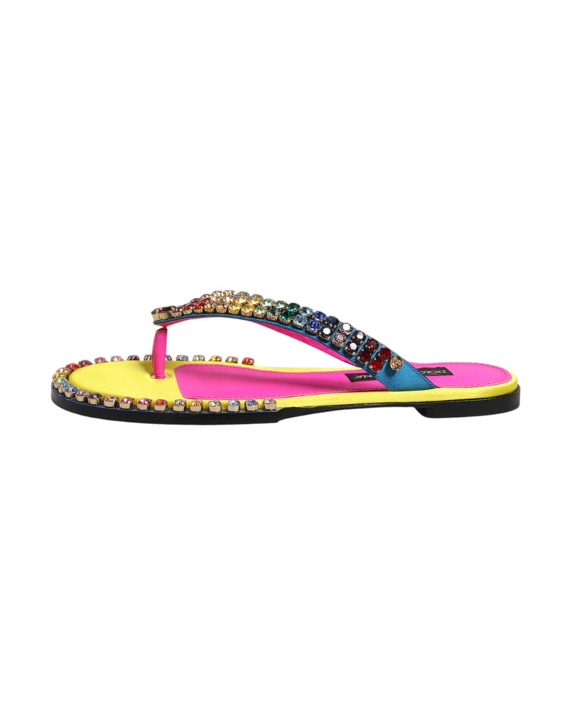 Dolce & Gabbana Multicolor Rhinestone Flip Flop Flat Sandals Shoes Glam Steals