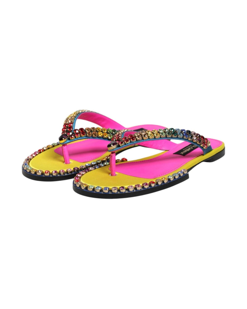 Dolce & Gabbana Multicolor Rhinestone Flip Flop Flat Sandals Shoes Glam Steals