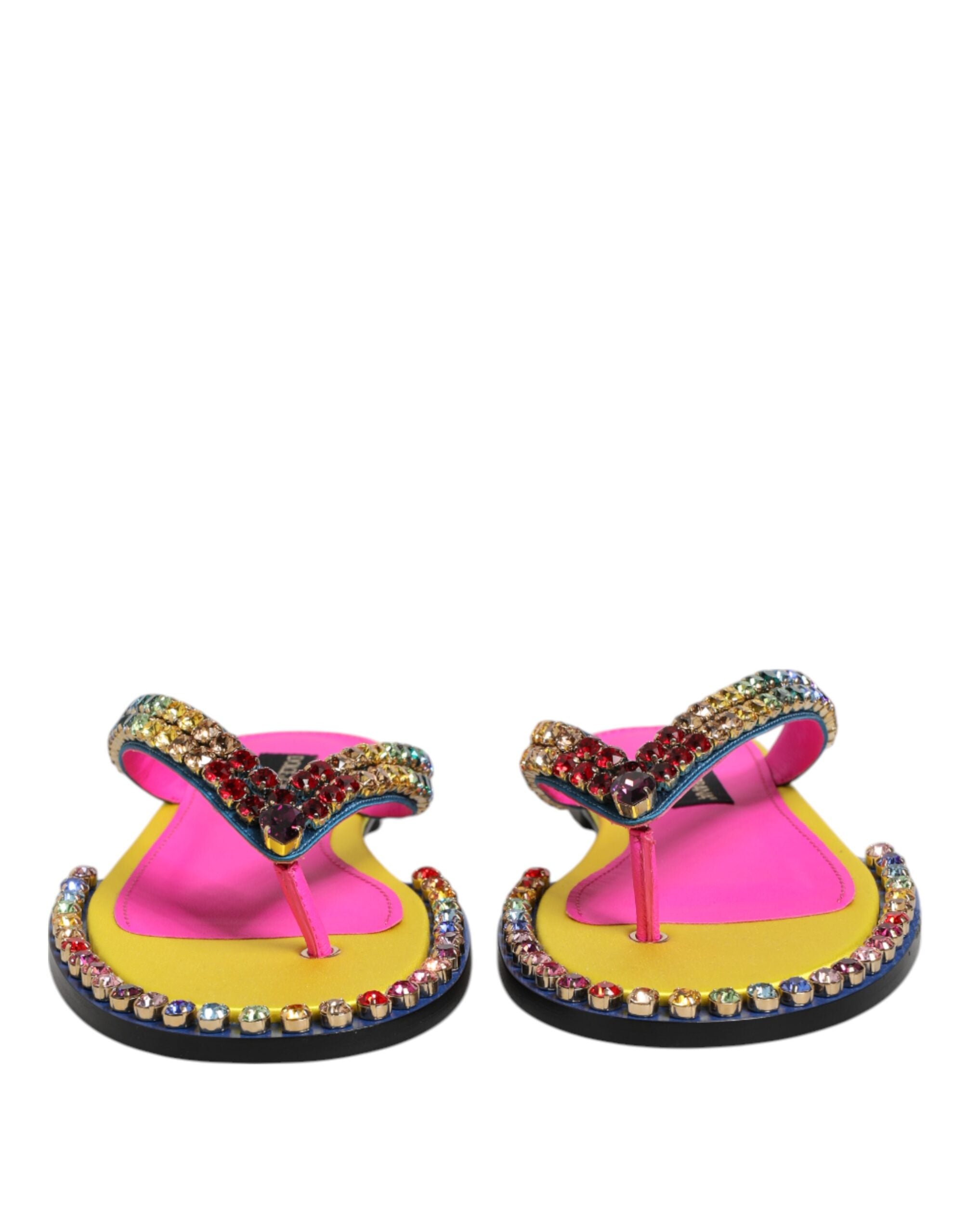 Dolce & Gabbana Multicolor Rhinestone Flip Flop Flat Sandals Shoes Glam Steals