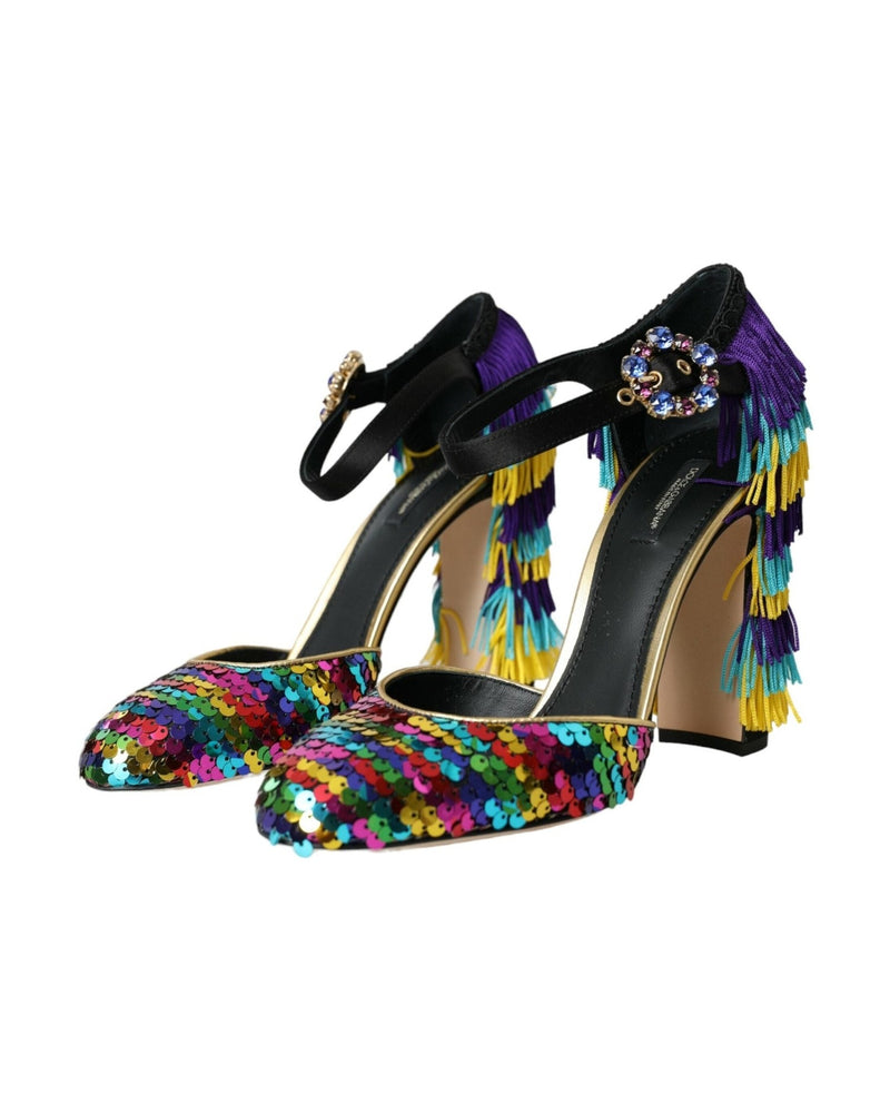 Dolce & Gabbana Multicolor Sequin Crystal Mary Jane Shoes Heels