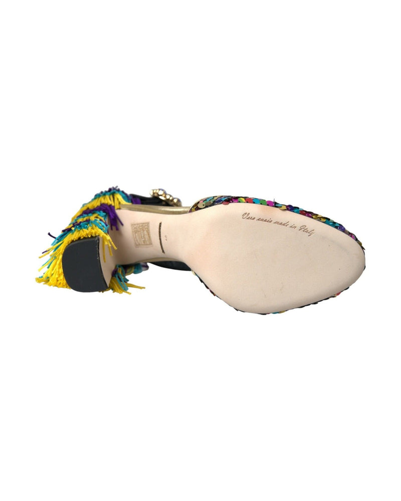 Dolce & Gabbana Multicolor Sequin Crystal Mary Jane Shoes Heels