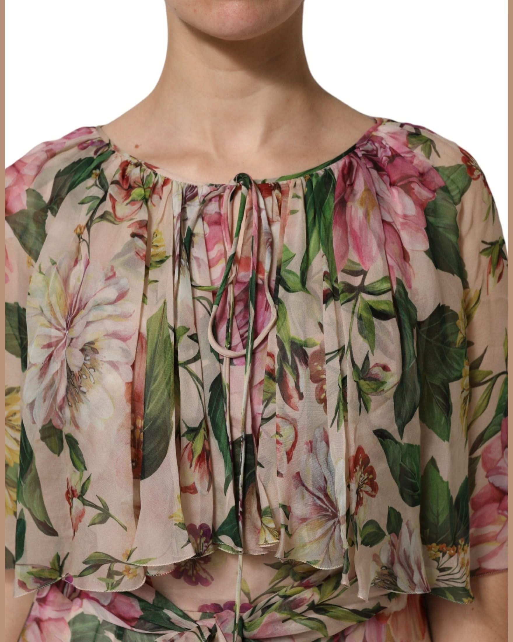 Dolce & Gabbana Multicolor Silk Floral Layered Maxi Dress 