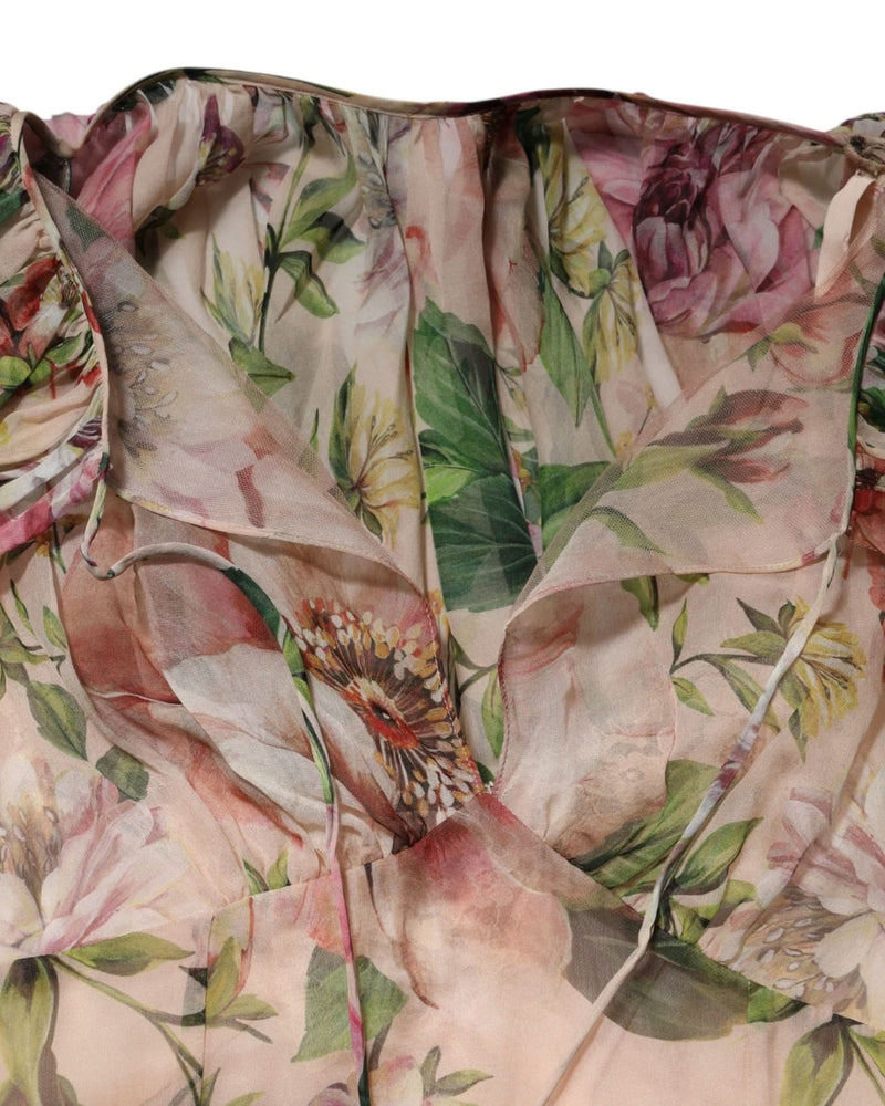 Dolce & Gabbana Multicolor Silk Floral Layered Maxi Dress 