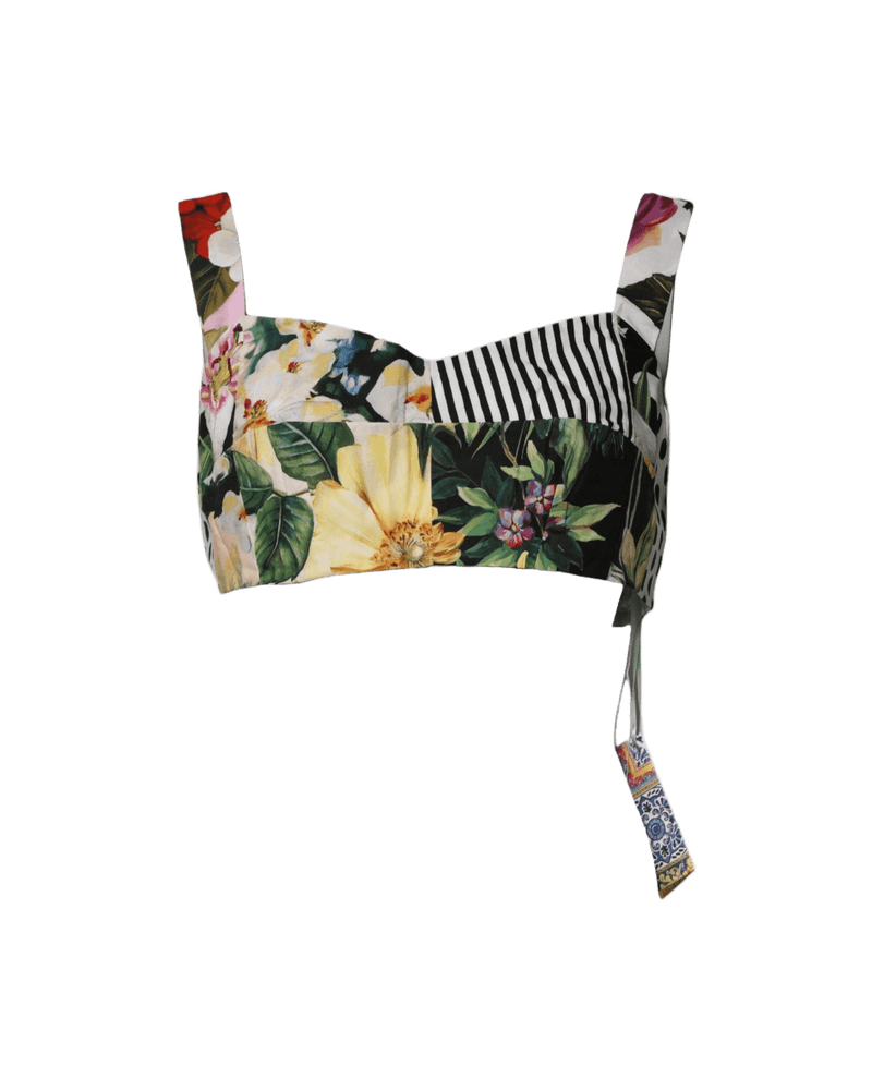 Dolce & Multicolor Gabbana Sweetheart Neck Patchwork Crop Top Glam Steals