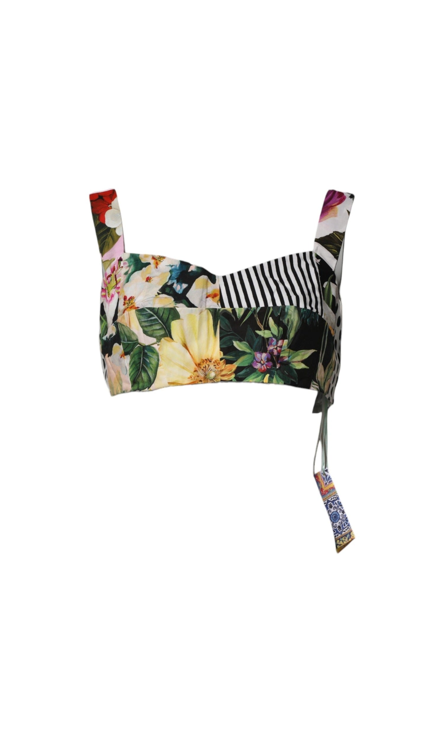 Dolce & Gabbana Multicolor Sweetheart Neck Patchwork Crop Top Glam Steals