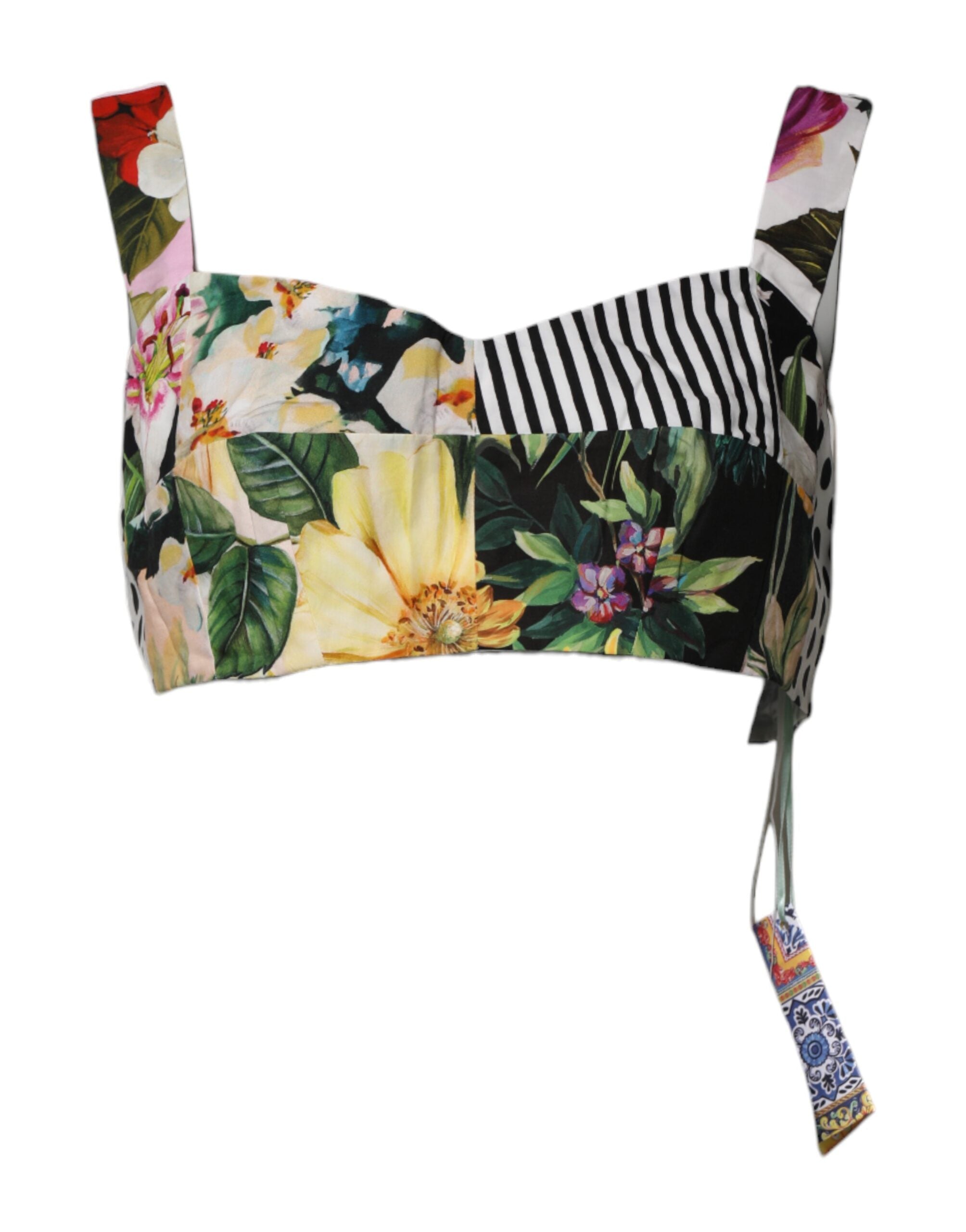 Dolce & Gabbana Multicolor Sweetheart Neck Patchwork Crop Top Glam Steals