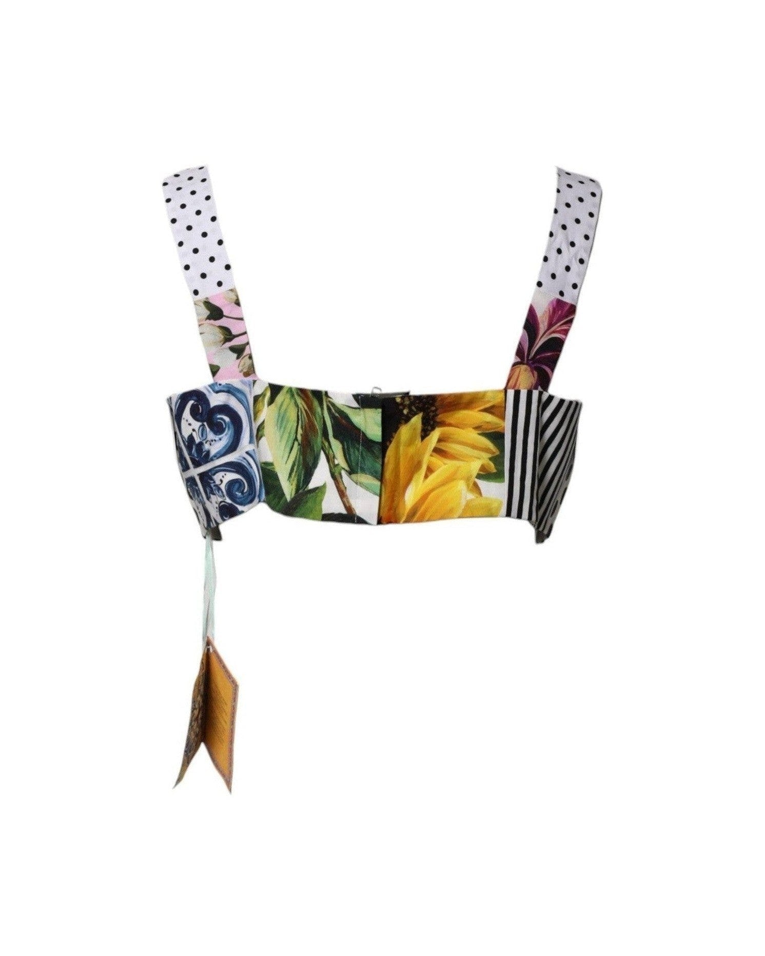 Dolce & Gabbana Multicolor Sweetheart Neck Patchwork Crop Top Glam Steals