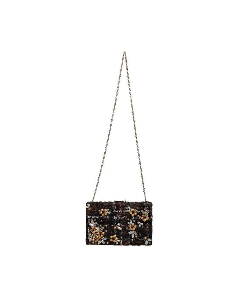 Dolce & Gabbana Tweed Floral Clutch Evening Party Purse Crossbody Multicolor Bag Glam Steals