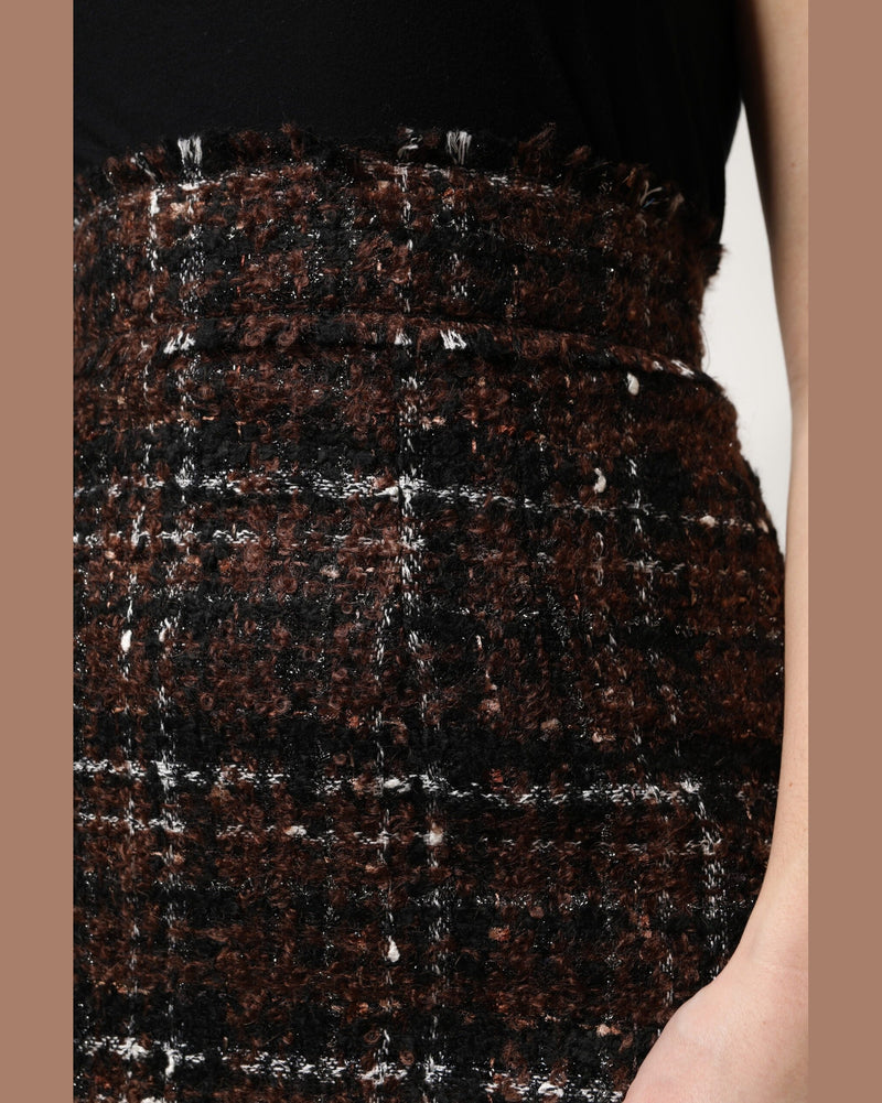 Dolce & Gabbana Multicolor Tweed High Waist Tartan Pencil Cut Skirt Glam Steals