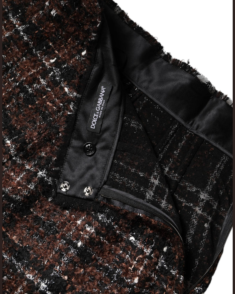 Dolce & Gabbana Multicolor Tweed High Waist Tartan Pencil Cut Skirt Glam Steals