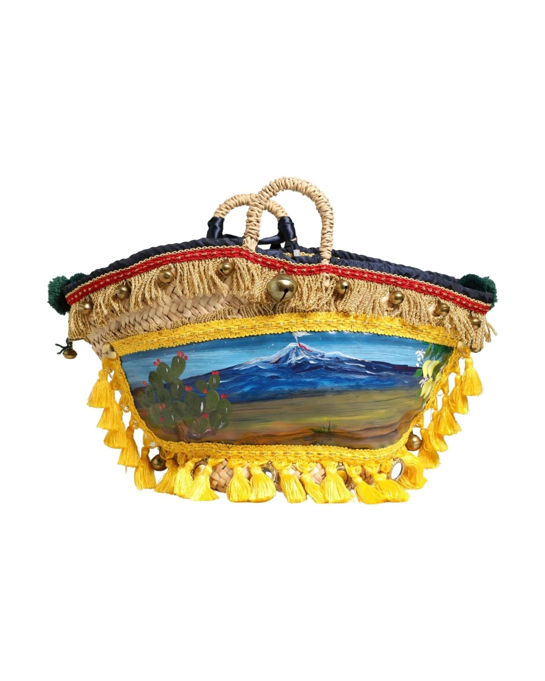Dolce & Gabbana Multicolor Woven Straw Basket Embellished Sicily Bag 
