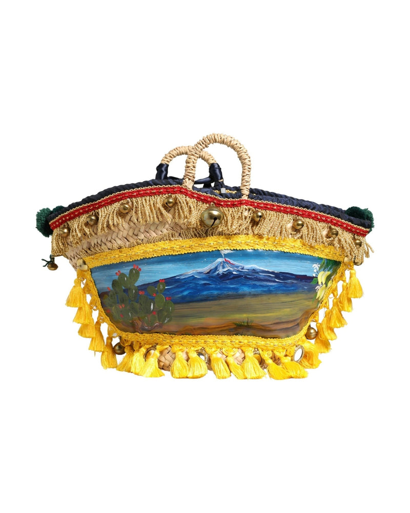 Dolce & Gabbana Multicolor Woven Straw Basket Embellished Sicily Bag Glam Steals