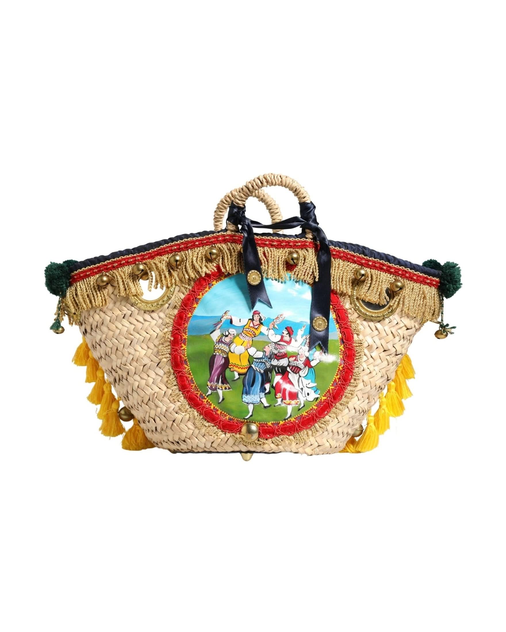 Dolce & Gabbana Multicolor Woven Straw Basket Embellished Sicily Bag 