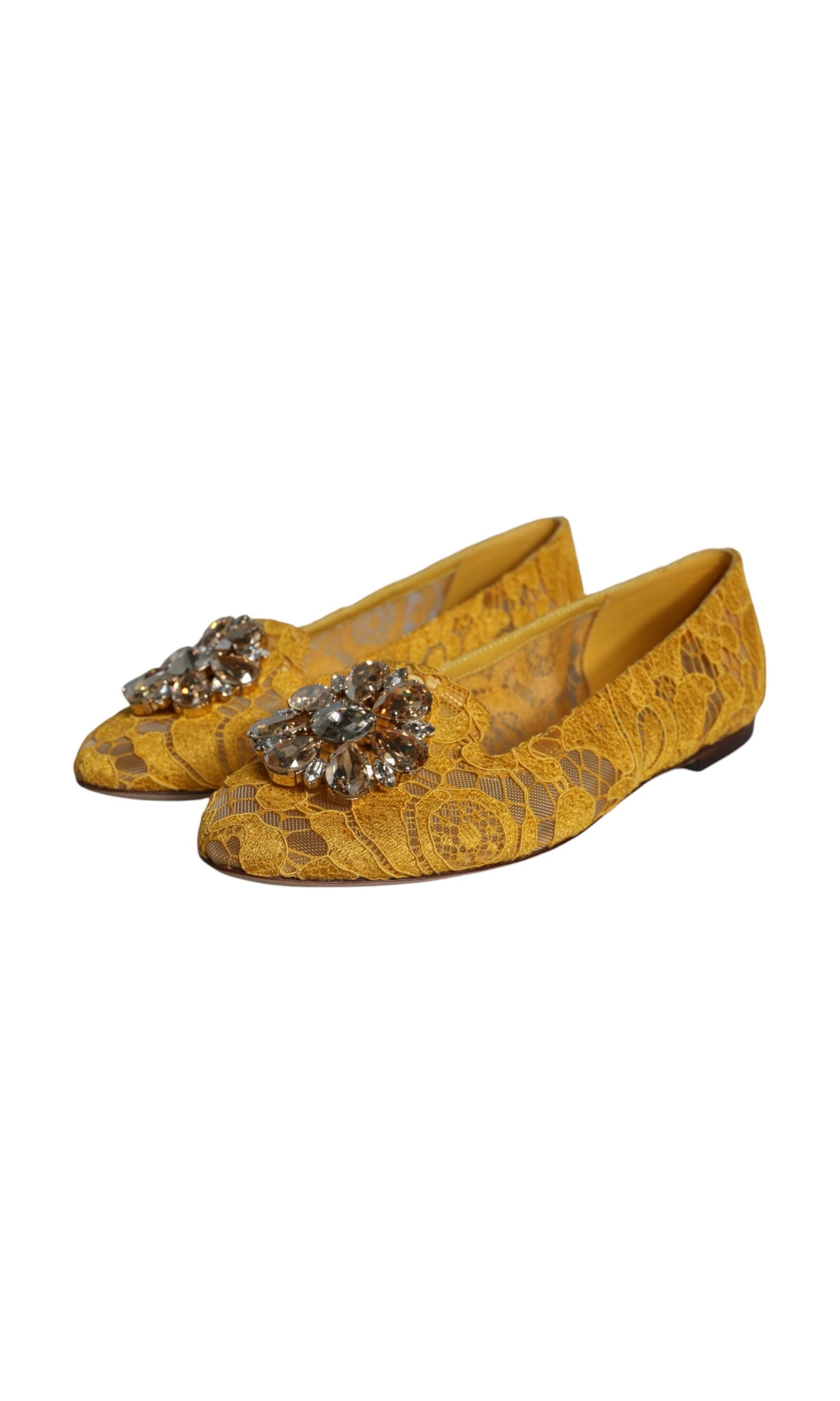 Dolce & Gabbana Mustard Lace Crystal Ballet Flats Loafer Shoes Glam Steals