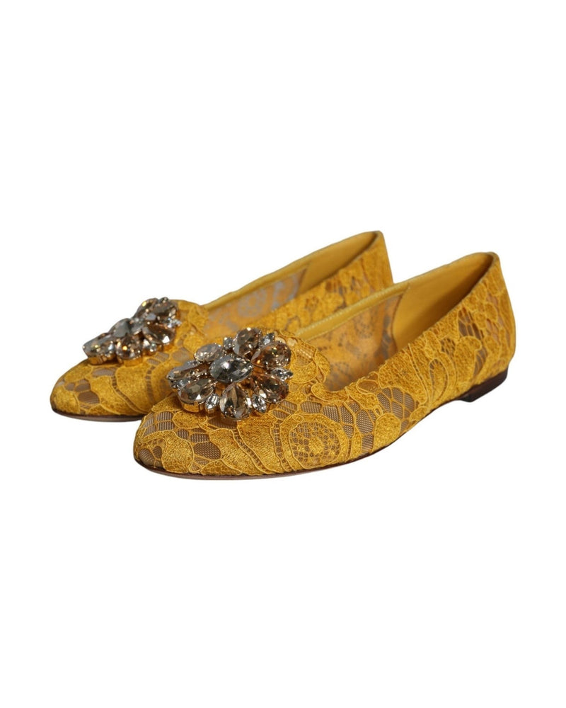 Dolce & Gabbana Mustard Lace Crystal Ballet Flats Loafer Shoes Glam Steals