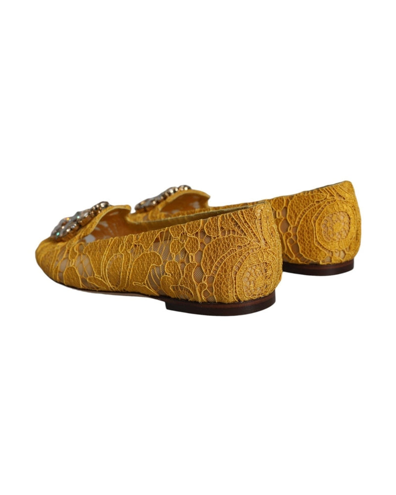 Dolce & Gabbana Mustard Lace Crystal Ballet Flats Loafer Shoes Glam Steals