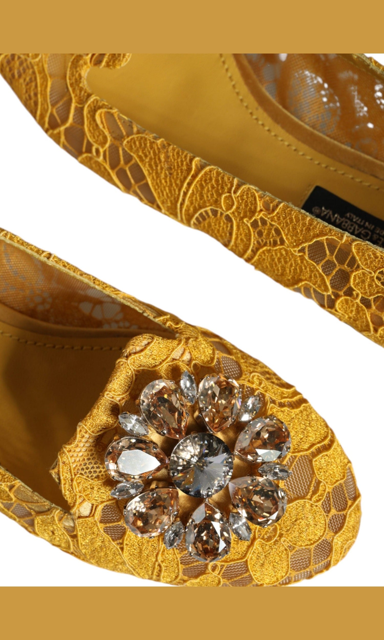 Dolce & Gabbana Mustard Lace Crystal Ballet Flats Loafer Shoes Glam Steals