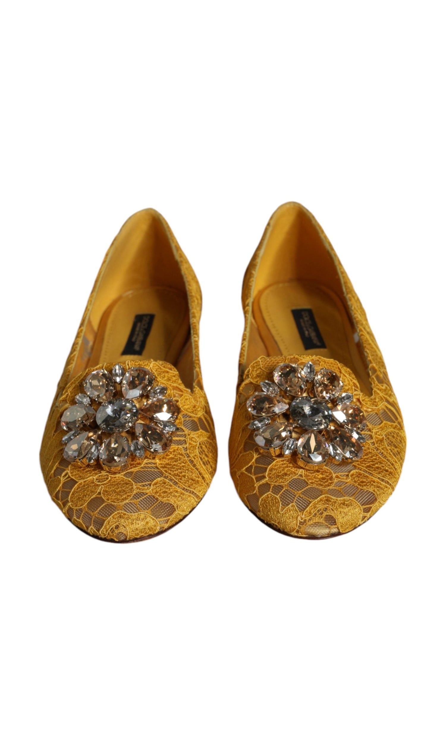 Dolce & Gabbana Mustard Lace Crystal Ballet Flats Loafer Shoes Glam Steals