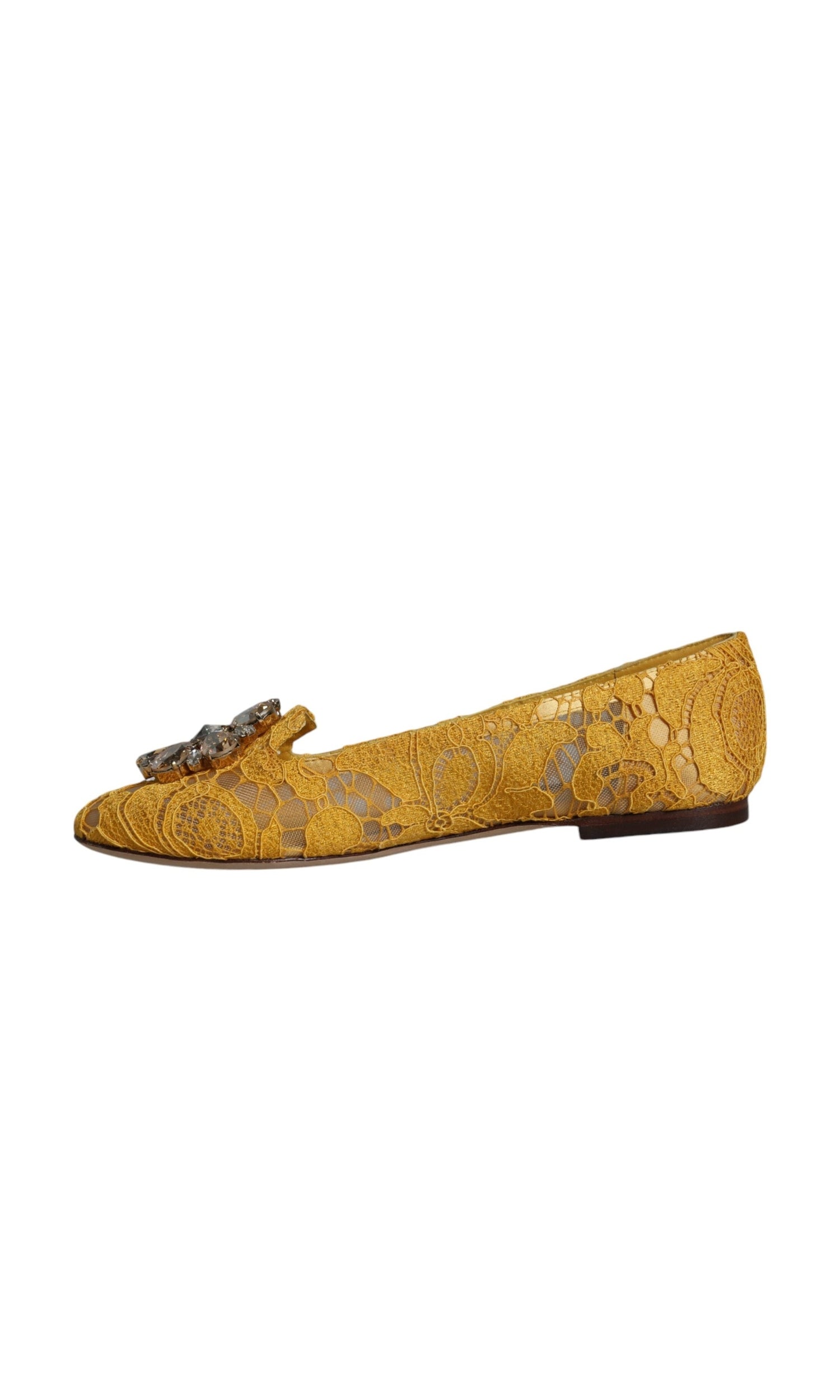 Dolce & Gabbana Mustard Lace Crystal Ballet Flats Loafer Shoes Glam Steals