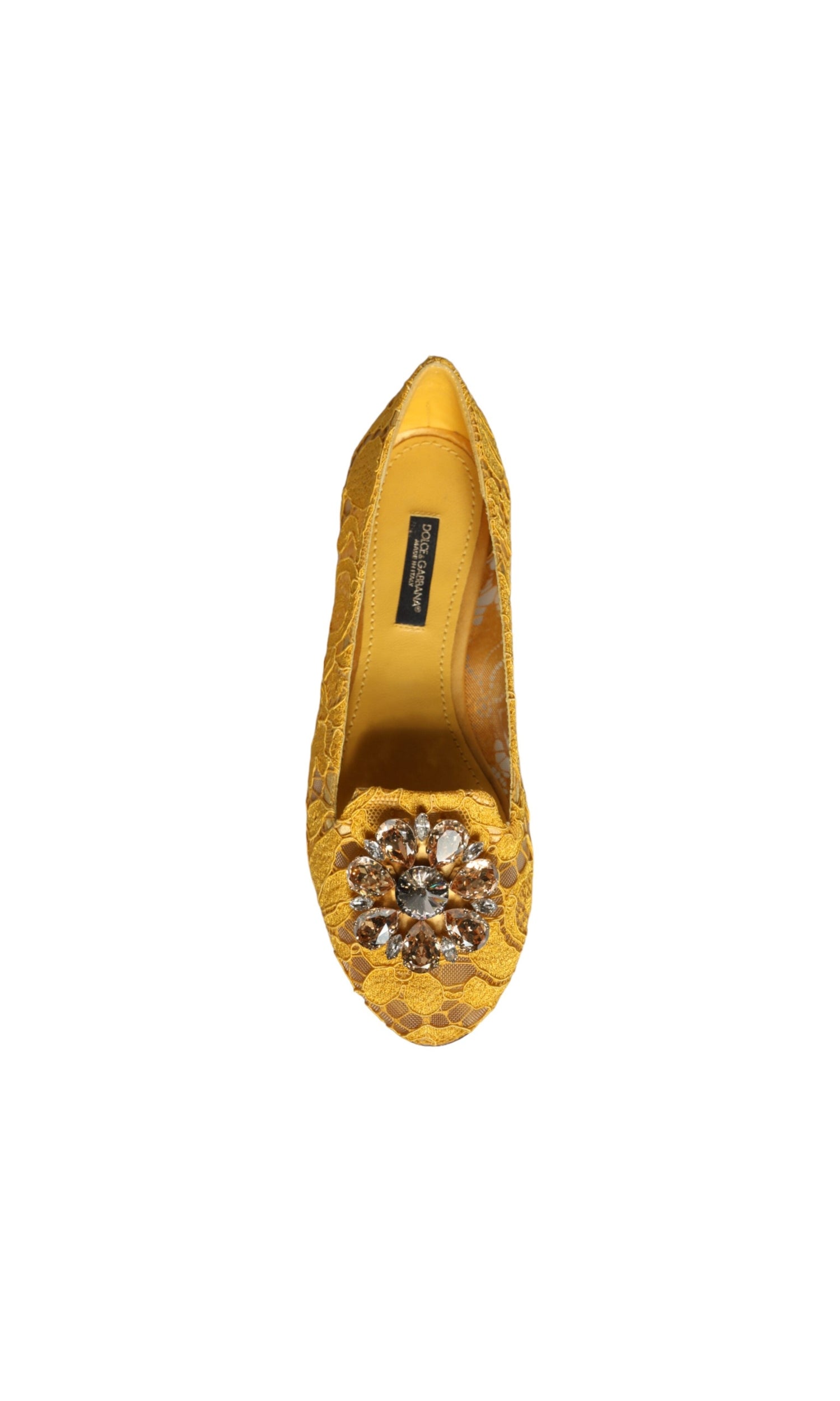Dolce & Gabbana Mustard Lace Crystal Ballet Flats Loafer Shoes Glam Steals