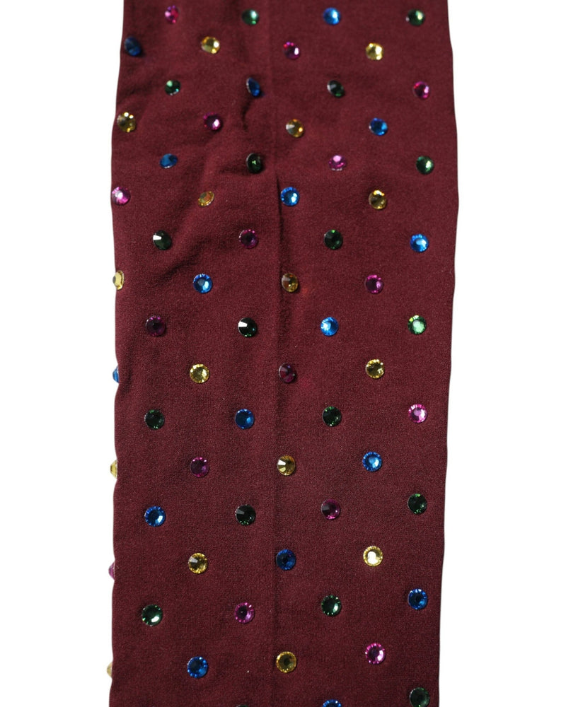 Dolce & Gabbana Nylon Maroon Crystal Embellished Pantyhose Tights Hosiery