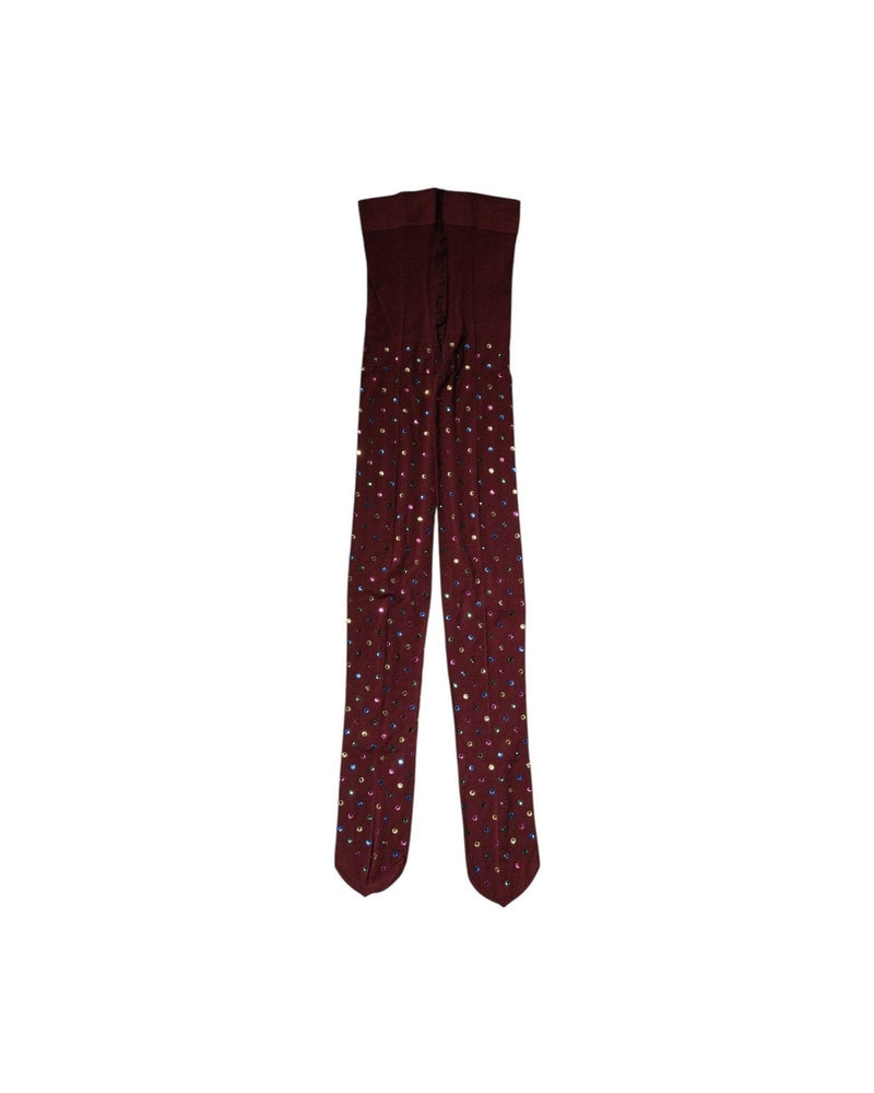 Dolce & Gabbana Nylon Maroon Crystal Embellished Pantyhose Tights Hosiery