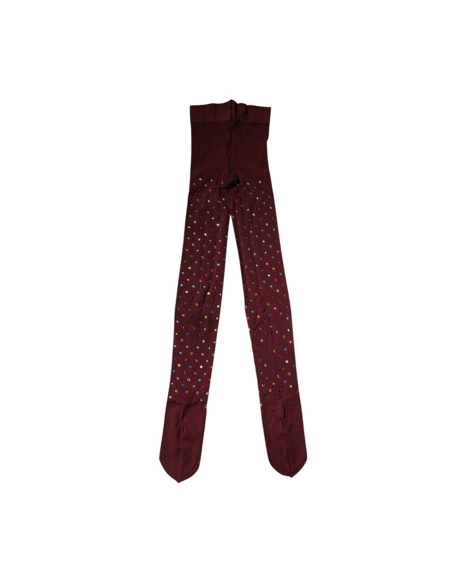 Dolce & Gabbana Nylon Maroon Crystal Embellished Pantyhose Tights Hosiery