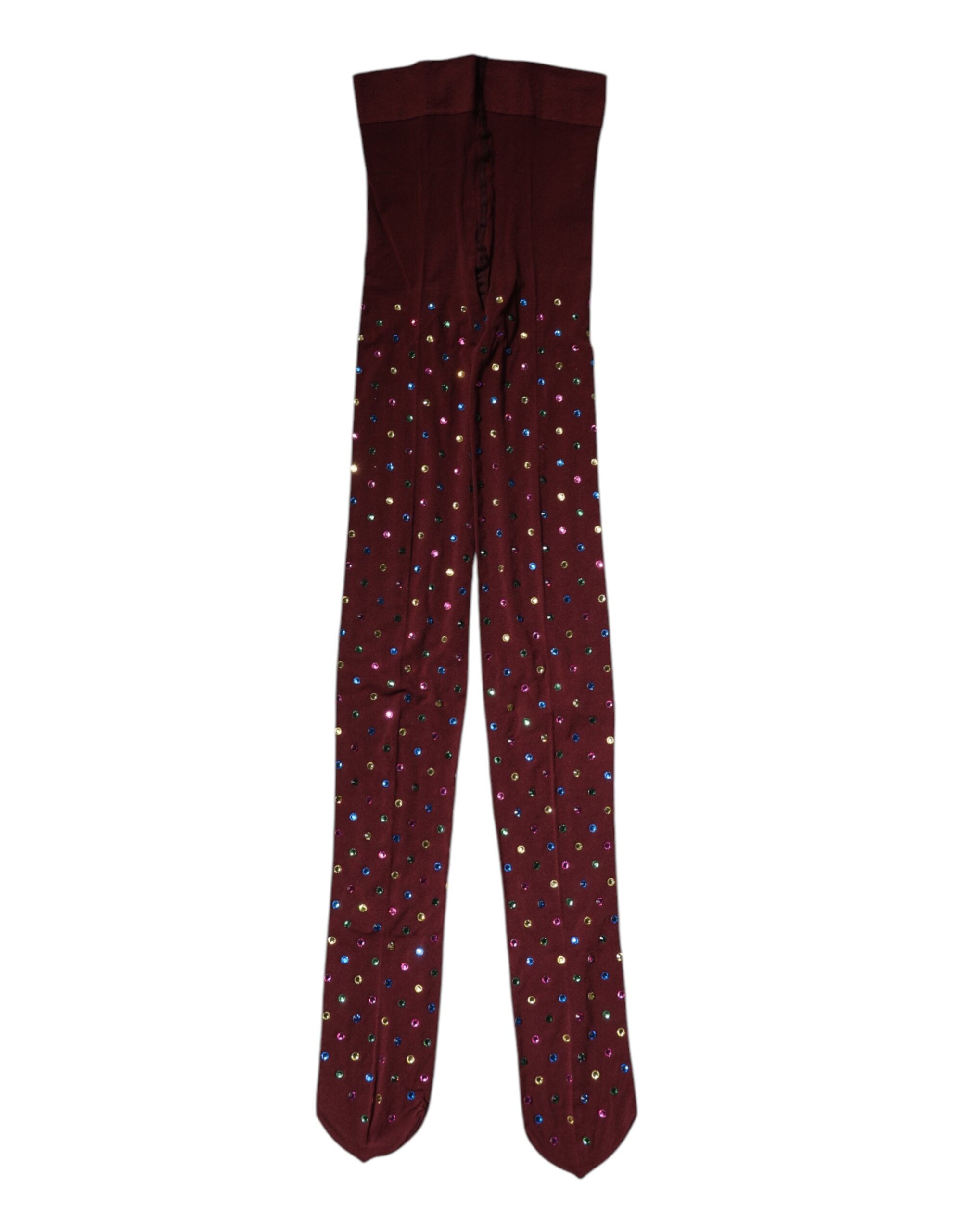 Dolce & Gabbana Nylon Maroon Crystal Embellished Pantyhose Tights Glam Steals