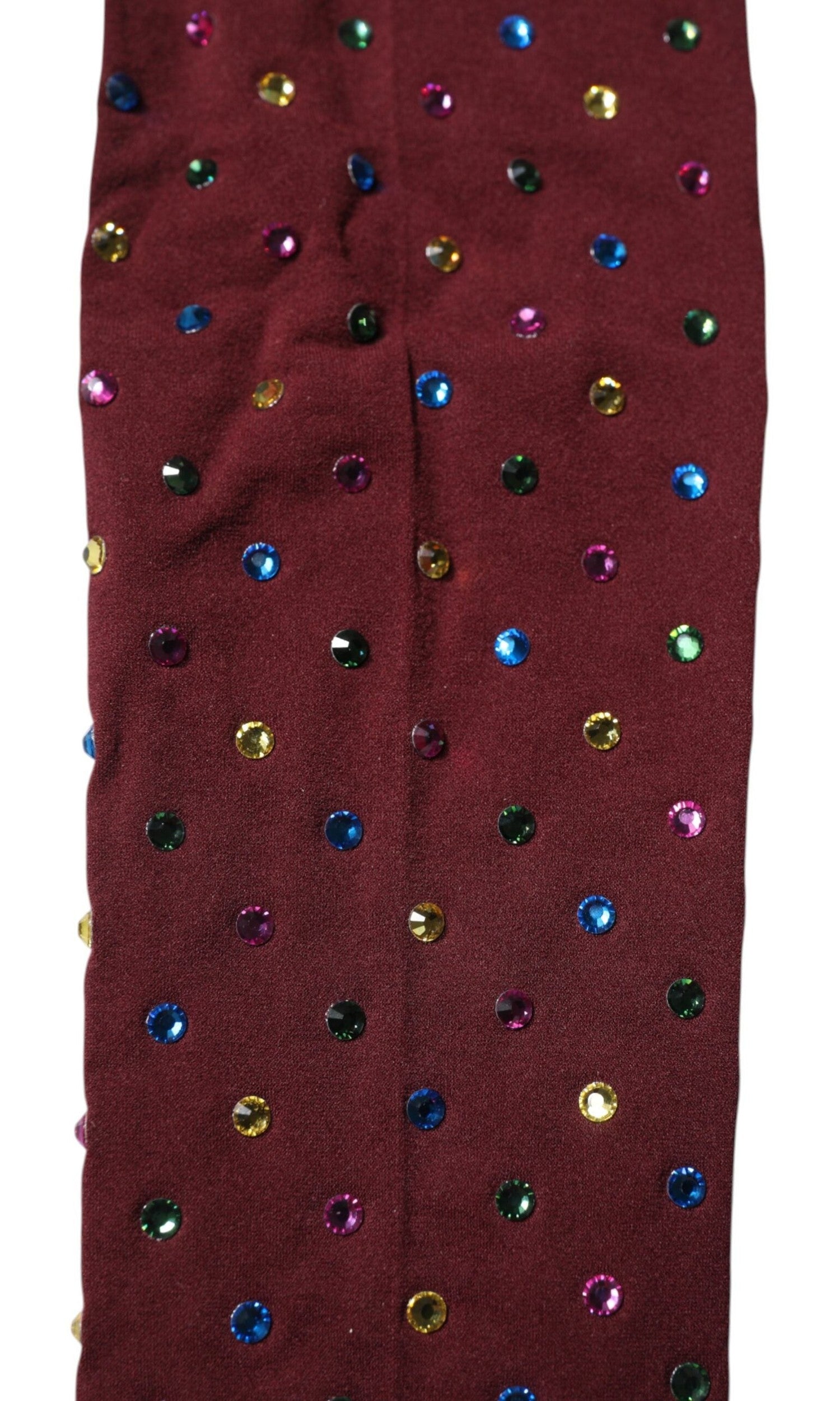 Dolce & Gabbana Nylon Maroon Crystal Embellished Pantyhose Tights Glam Steals
