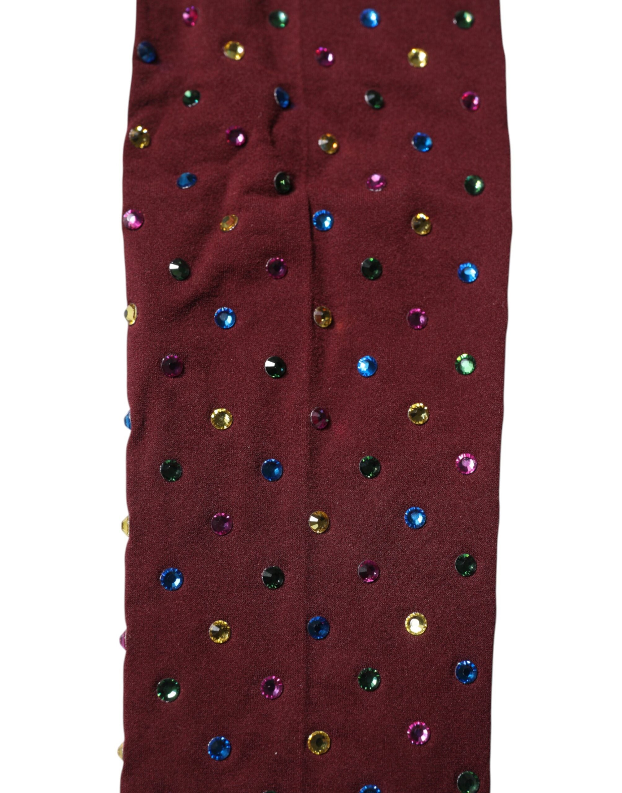 Dolce & Gabbana Nylon Maroon Crystal Embellished Pantyhose Tights Glam Steals