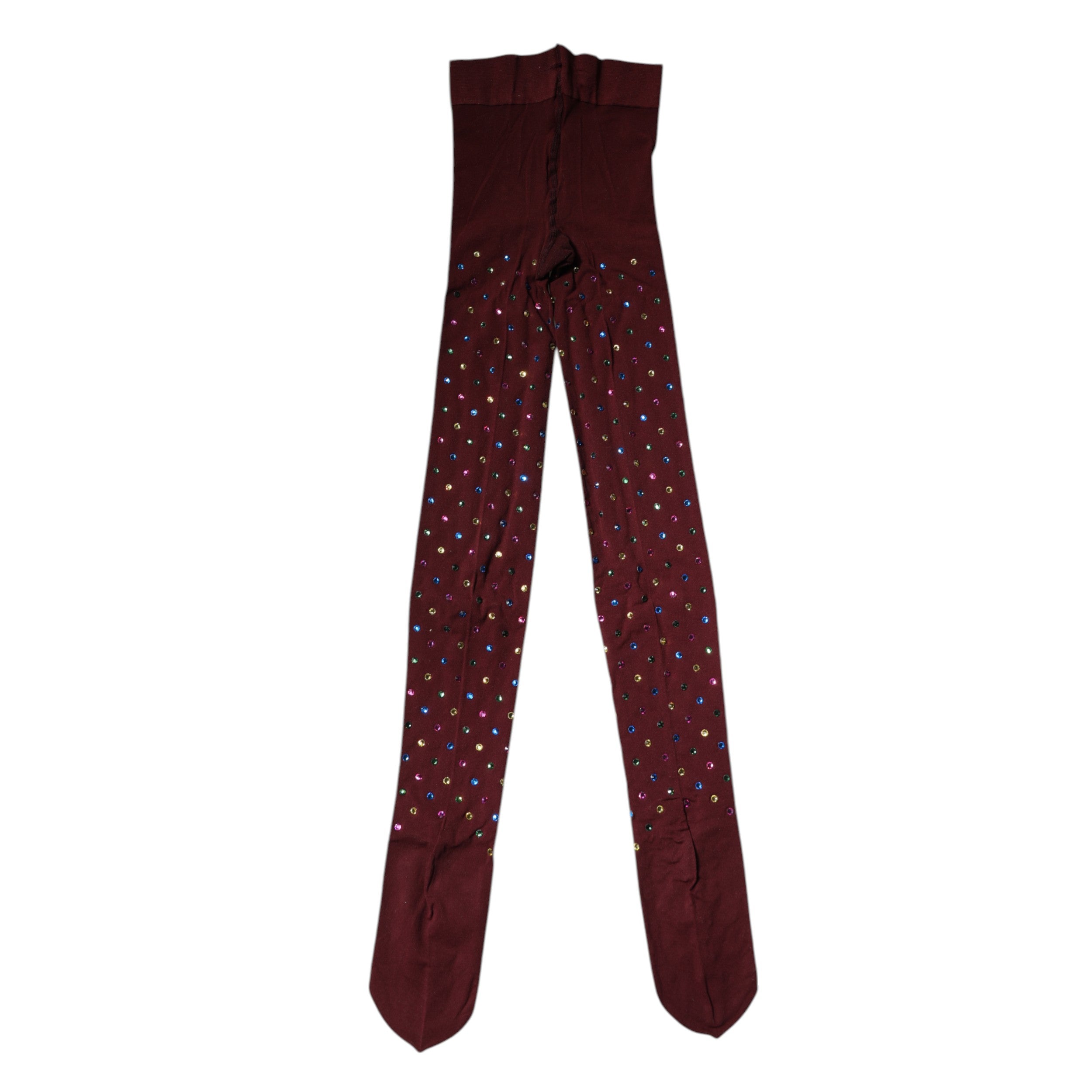 Dolce & Gabbana Nylon Maroon Crystal Embellished Pantyhose Tights Glam Steals