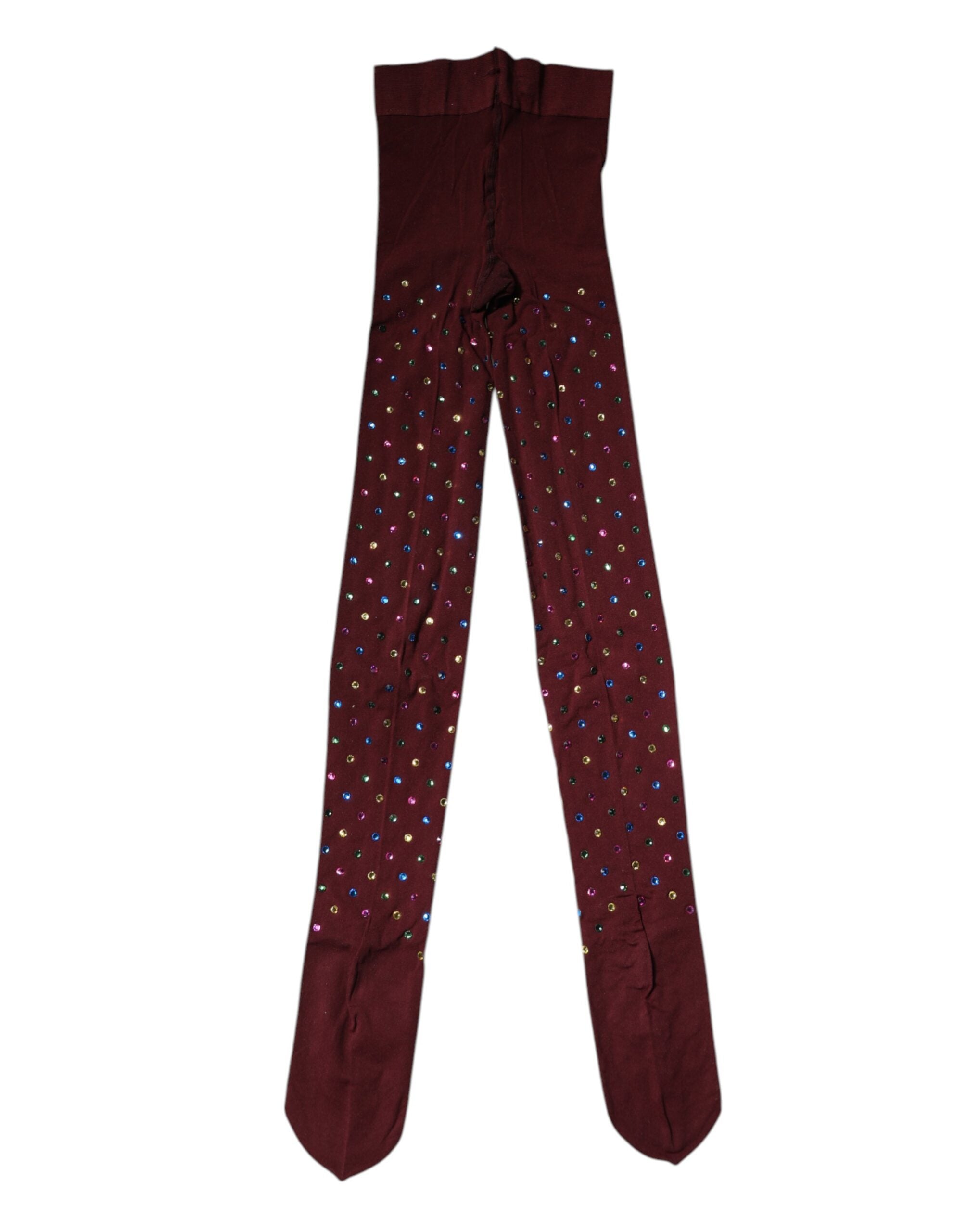 Dolce & Gabbana Nylon Maroon Crystal Embellished Pantyhose Tights Glam Steals