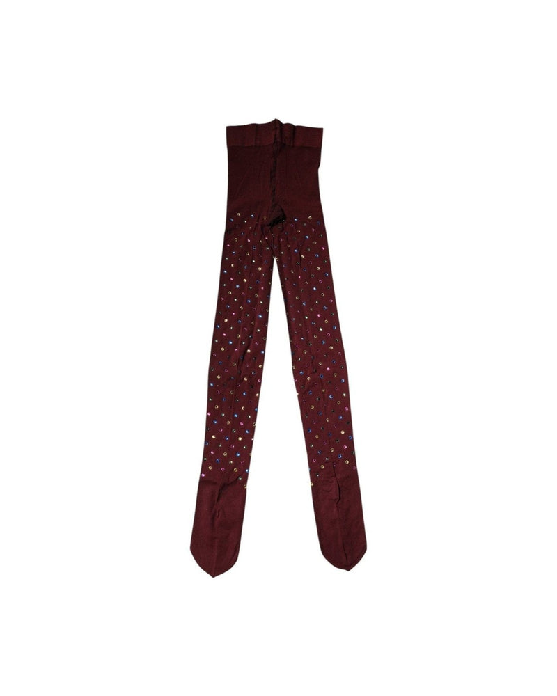 Dolce & Gabbana Nylon Maroon Crystal Embellished Pantyhose Tights Glam Steals