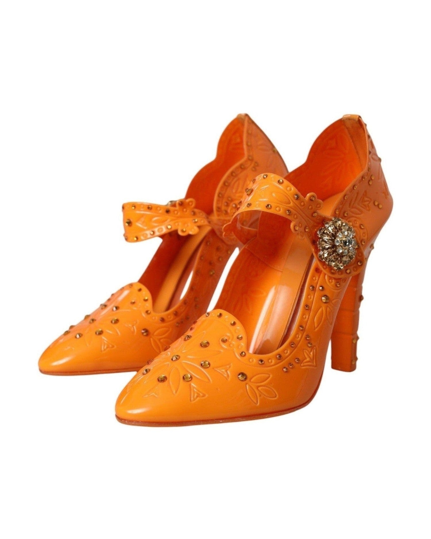 Dolce & Gabbana Orange Cinderella Floral Crystal Pumps Shoes Heels