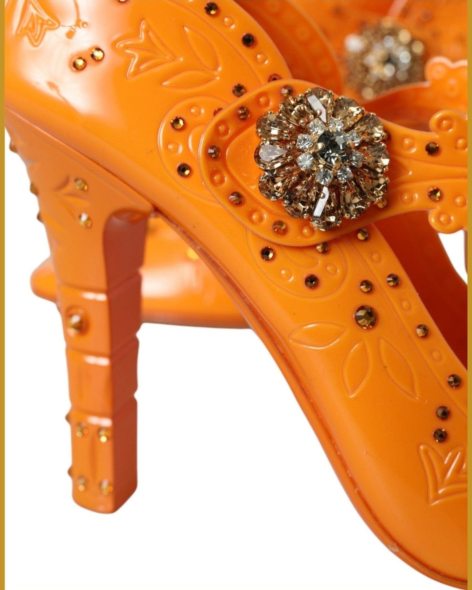 Dolce & Gabbana Orange Cinderella Floral Crystal Pumps Shoes Heels