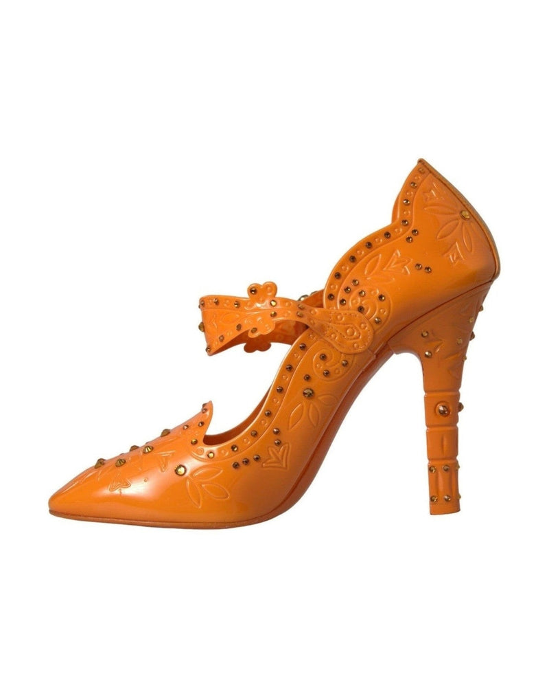 Dolce & Gabbana Orange Cinderella Floral Crystal Pumps Shoes Heels