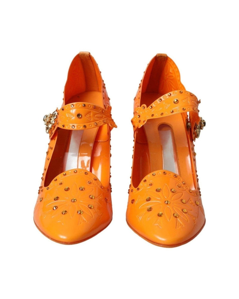 Dolce & Gabbana Orange Cinderella Floral Crystal Pumps Shoes Heels