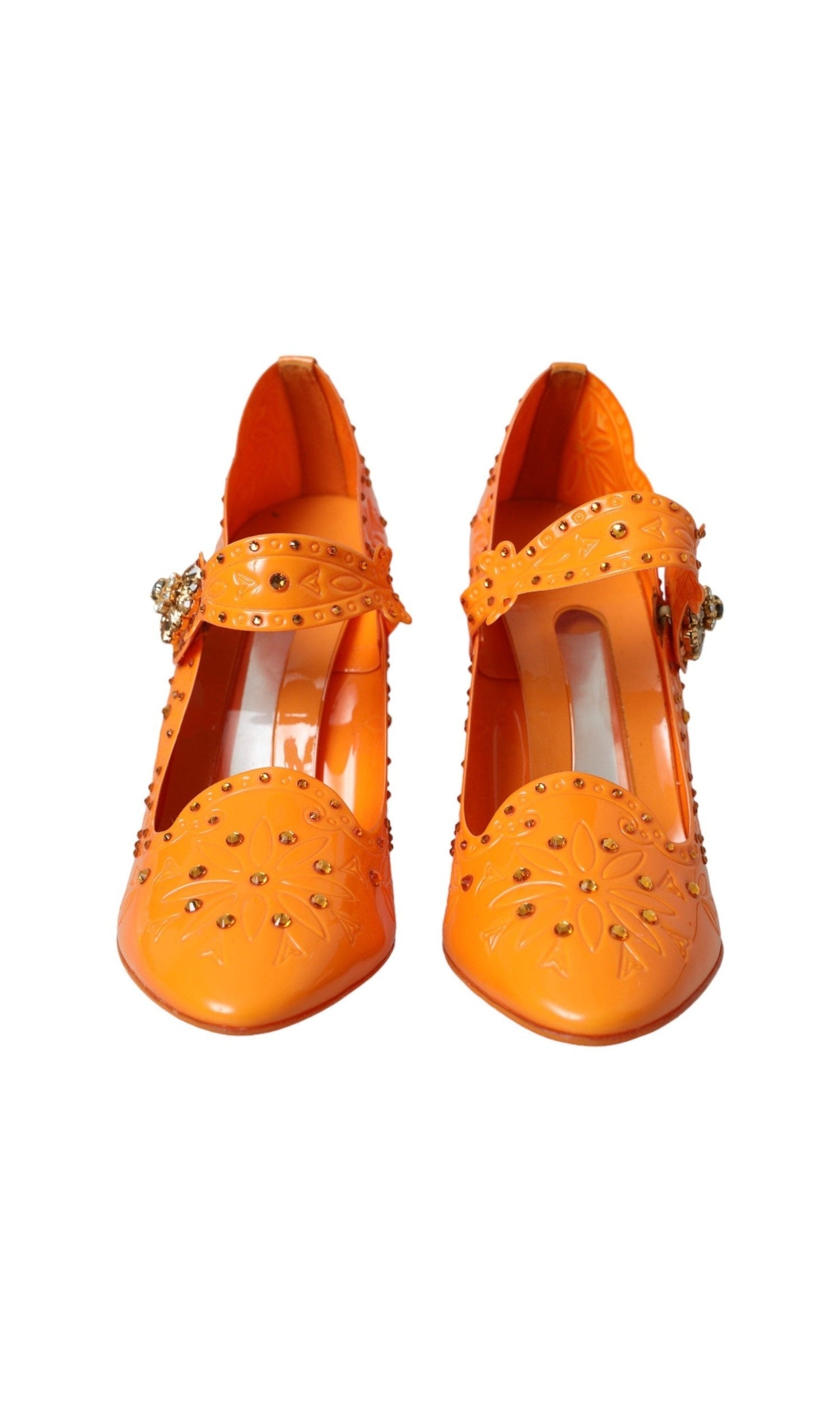 Dolce & Gabbana Orange Cinderella Floral Crystal Pumps Shoes Glam Steals